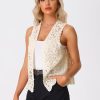 Women's Floral Crochet Hollow Out Sleeveless Open Front Boho Vest Cardigan