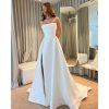 Simple Satin Wedding Dresses for Bride Women Off Shoulder Sleeveless Ball Gown Beach Bridal Gown with Train