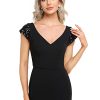 Women's V-Neck Cap Sleeves Sequin Mermaid Floor-Length Evening Dresses 01586