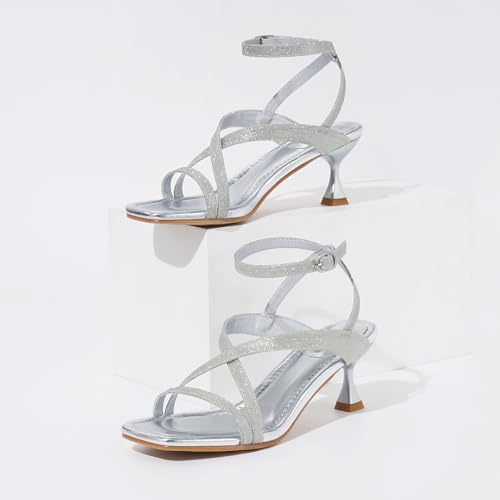 41GfdGY7HqL.jpg Women's Low Kitten Heels Sandals Dressy Strappy Heeled Sandals Open Square Toe Ankle Strap Summer Dress Party Shoes 2.4 Inch