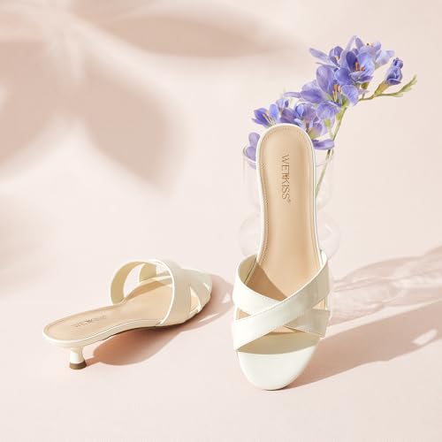 41IYjKTBXVL.jpg Womens Heeled Sandals Open Round Toe Slip on Kitten Heel Mules Low Heel Slide Sandals for Women Cross Strap Backless Mule Flats