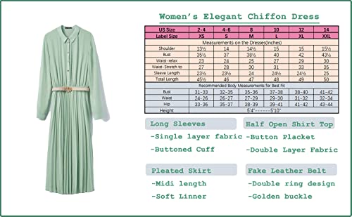Business Casual Shirt Dress for Women Long Sleeves Pleated Midi Dresses with Belt