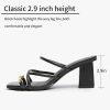 Women's Square Open Toe Heeled Sandals Glossy Material Mules Slip On Low Block Chunky Heeled Sandal on Comfortable Casual Dress