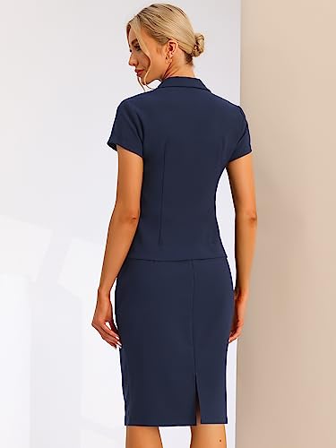 41JmQgY1sL.jpg Women's Business Skirt Suit Set Work Office Short Sleeve Blazer Jacket Pencil Skirt