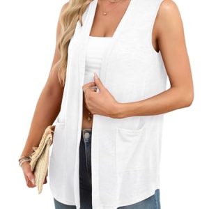 Summer Vest for Women Lightweight Fashion Casual Soft Knit Sleeveless Cardigan Curved Hem with Cozy Pockets (S-3XL)