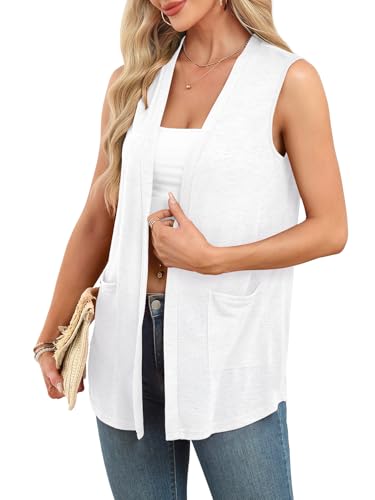 41Km5fb41IL.jpg Summer Vest for Women Lightweight Fashion Casual Soft Knit Sleeveless Cardigan Curved Hem with Cozy Pockets (S-3XL)