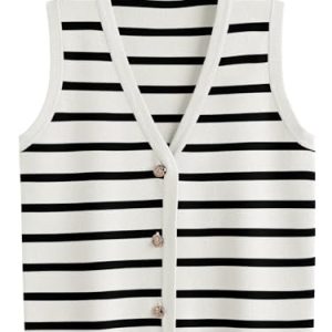 Vest Tops for Women 2025 Fall Outfits Striped Sweaters Button Up Casual Shirts Blouses Jacket Fashion Clothes