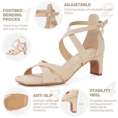 Womens Chunky Low Heels Comfortable Open Toe Ankle Strap Heeled Sandals Strappy Block Heels Dress Shoes for Wedding Bridal