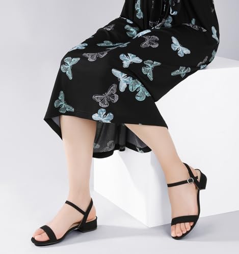 Women Nude Black White Sandals for Women Low Heel 1 Inch Dressy Sandal Ankle Strap Open Toe Block Short Heeled Summer Classic