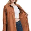 41MuGJq8MOL.jpg Women Faux Leather Shacket Jacket,Spring Fall Vegan Pleather Casual Lapel Button Down Long Sleeve Shirts
