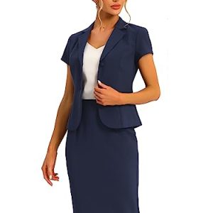 Women's Business Skirt Suit Set Work Office Short Sleeve Blazer Jacket Pencil Skirt