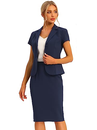 41NuG8WRwSL.jpg Women's Business Skirt Suit Set Work Office Short Sleeve Blazer Jacket Pencil Skirt