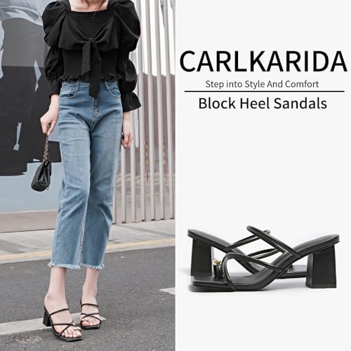 Women's Square Open Toe Heeled Sandals Glossy Material Mules Slip On Low Block Chunky Heeled Sandal on Comfortable Casual Dress
