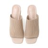 41ORp0hmXFL.jpg Knit Heeled Sandals for Women Square Open Toe Mules Block Low Heel Slip On Slides