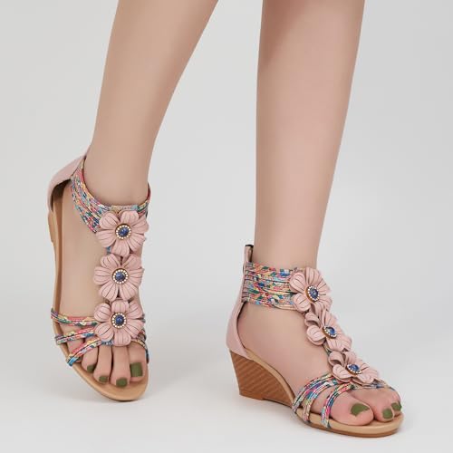 41Oqr3DU2IL.jpg Sandals Womens Wedge Shoes: Comfortable Dressy Wedges Sandal with Zipper Summer Gladiator Sandals Open Toe