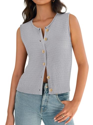 41PgOz9UKnL.jpg Womens Sweater Vest 2025 Summer Trendy Sleeveless Knit Button Down Tank Tops Casual Cardigan