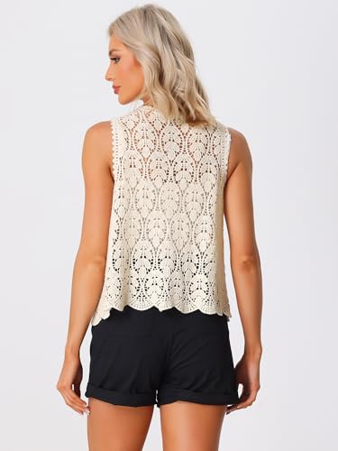 Women's Floral Crochet Hollow Out Sleeveless Open Front Boho Vest Cardigan