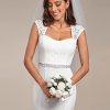 41QQ3DhEikL.jpg Women's Elegant Lace Cap Sleeve V Neck Beading Mermaid Wedding Dresses for Bride 00218