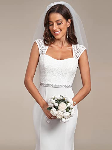 41QQ3DhEikL.jpg Women's Elegant Lace Cap Sleeve V Neck Beading Mermaid Wedding Dresses for Bride 00218