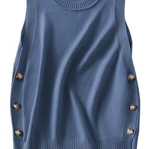 Womens Sweater Vest Summer Sleeveless Crewneck Ribbed Knit Side Button Loose Pullover Tank Tops 2025 Fall Outfits