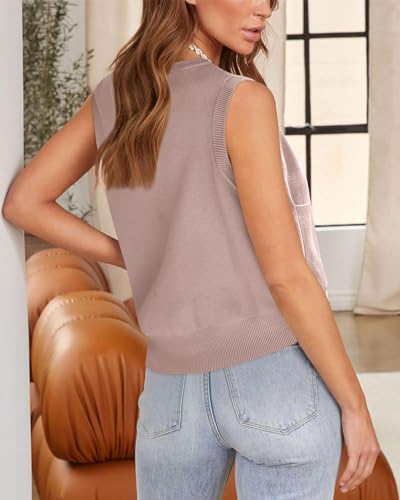 Womens Sweater Vest Summer Ribbed Tank Tops Sleeveless Button Down Shirts Scoop Neck Top for Women
