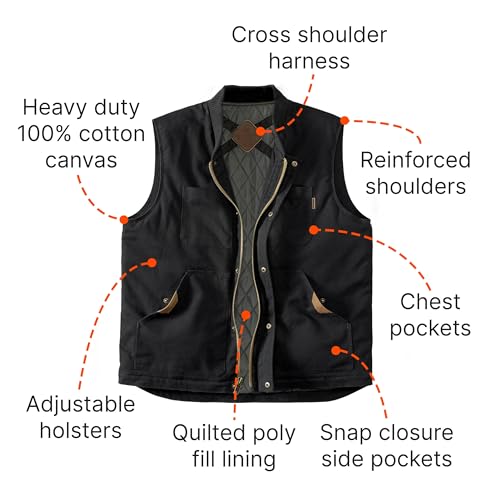 Men's Concealed Carry CCW Vest with Two Holsters Water-Repellent Canvas Insulated