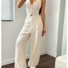 Women's 2 Piece Outfits Halter Button Down Vest Crop Tops and High Waisted Pants Set