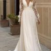 41SPg3aBY7L.jpg Long Sleeves Wedding Dresses for Bride Lace Chiffon A Line Long Beach Bridal Dress for Women