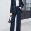 41Sfv4reAdL.jpg Women's 2 Piece Business Casual Outfits Double Breasted Blazer Dressy Wide Leg Work Pants Suits Set