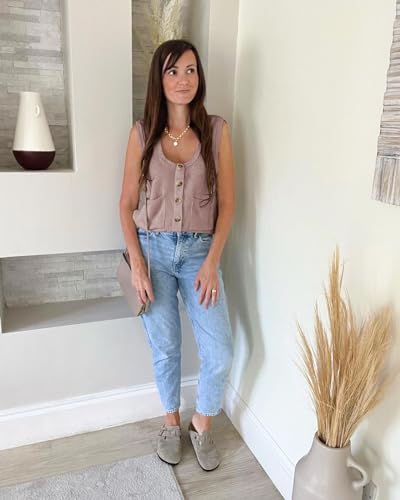 Womens Sweater Vest Summer Ribbed Tank Tops Sleeveless Button Down Shirts Scoop Neck Top for Women