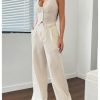Women's 2 Piece Outfits Halter Button Down Vest Crop Tops and High Waisted Pants Set