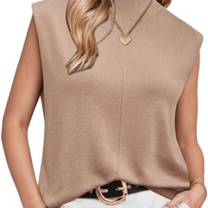 Women's Wool Blend Mock Neck Sweaters Vest Business Casual Trendy Tops Fall Outfits 2025