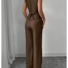 Women's 2 Piece Outfits V Neck Button Down Vest Tops and High Waisted Pants Set Office Work Suit