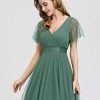 41WmN6wTtL.jpg Women's Mother of Bride Dress Double V-Neck Empire Waist Front Wrap Tulle Bridesmaid Dress 07962