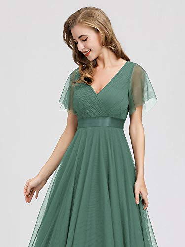 41WmN6wTtL.jpg Women's Mother of Bride Dress Double V-Neck Empire Waist Front Wrap Tulle Bridesmaid Dress 07962
