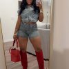 41WpUqf-J9L.jpg Women's Denim 2 Piece Outfits Button Down Crop Jacket and Shorts Set Summer Sexy Jeans Tracksuits