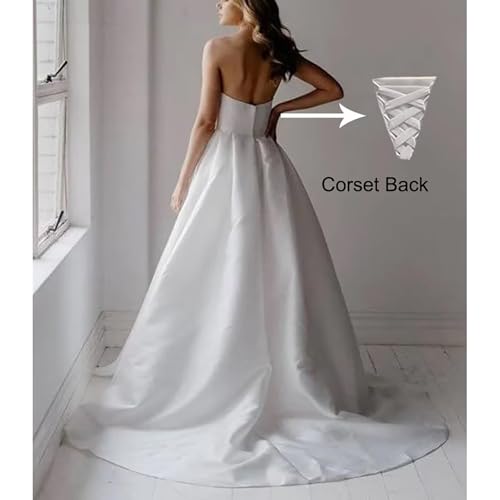Simple Satin Wedding Dresses for Bride Women Off Shoulder Sleeveless Ball Gown Beach Bridal Gown with Train