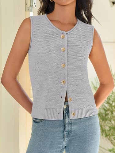 41ZYWeEHZcL.jpg Womens Sweater Vest 2025 Summer Trendy Sleeveless Knit Button Down Tank Tops Casual Cardigan