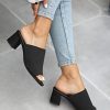 Women's Open Toe Heeled Mules Block Heels Sandals Knit Chunky Square Heels Slip On Breathable Slides Sandal