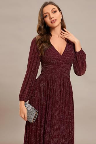 41aJw8YY-KL.jpg Women's A-Line Long Lantern Sleeves Formal Gowns Empire Waist Long Glitter Evening Dress