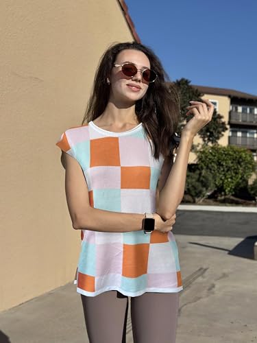 41aWA9efi0L.jpg Sweater Vest Women Crew Neck Loose Fit Knit Lightweight T Shirts Pullover Casual Summer Outfits