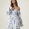 Women Linen Cotton Dress, Floral Pattern Yuki Gown, Women Casual Dress, Off Shoulder Frock