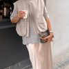 Women's Casual Zip Up Vest Cargo Ruched Hem Lightweight Sleeveless Blazer Oversized Jackets Top with Pockets