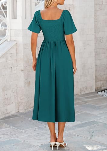 41cs5c26b0L.jpg Summer Dress for Women 2025 Casual Short Sleeve Bow Tie V Neck Ruffle Midi Flowy Dresses