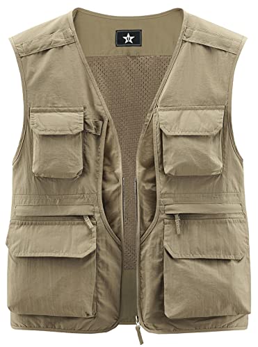 Men's Fishing Vest Lightweight Safari Travel Vest Utility Cargo Vest with Multi Pockets