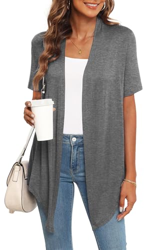 Lightweight Summer 3/4 Sleeve Cardigan for Women Trendy Casual Draped Tie Front Cardigans Fall Shrugs High Low Hem