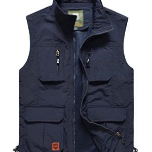 Men’s Fishing Vest Outdoor Work Quick-Dry Hunting Zip Reversible Travel Vest Jacket with Multi Pockets