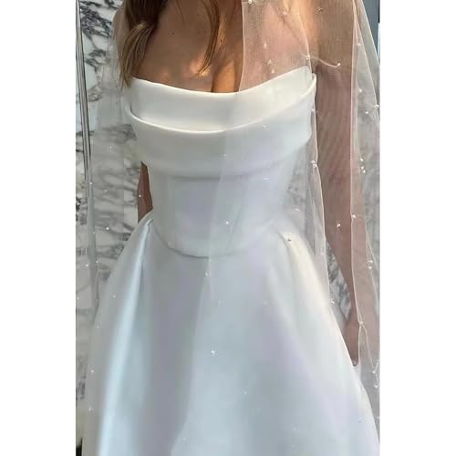 Simple Satin Wedding Dresses for Bride Women Off Shoulder Sleeveless Ball Gown Beach Bridal Gown with Train