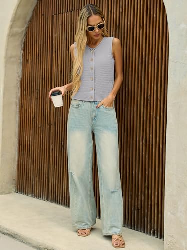 41h1r2MGWUL.jpg Womens Sweater Vest 2025 Summer Trendy Sleeveless Knit Button Down Tank Tops Casual Cardigan