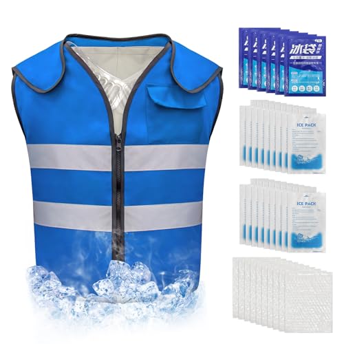 41i6JRinHL.jpg Large Cooling Vest for Men&Women with 24pcs Ice Packs, Adjustable Cooling Vests with Air Cushion for Hot Weather Work,